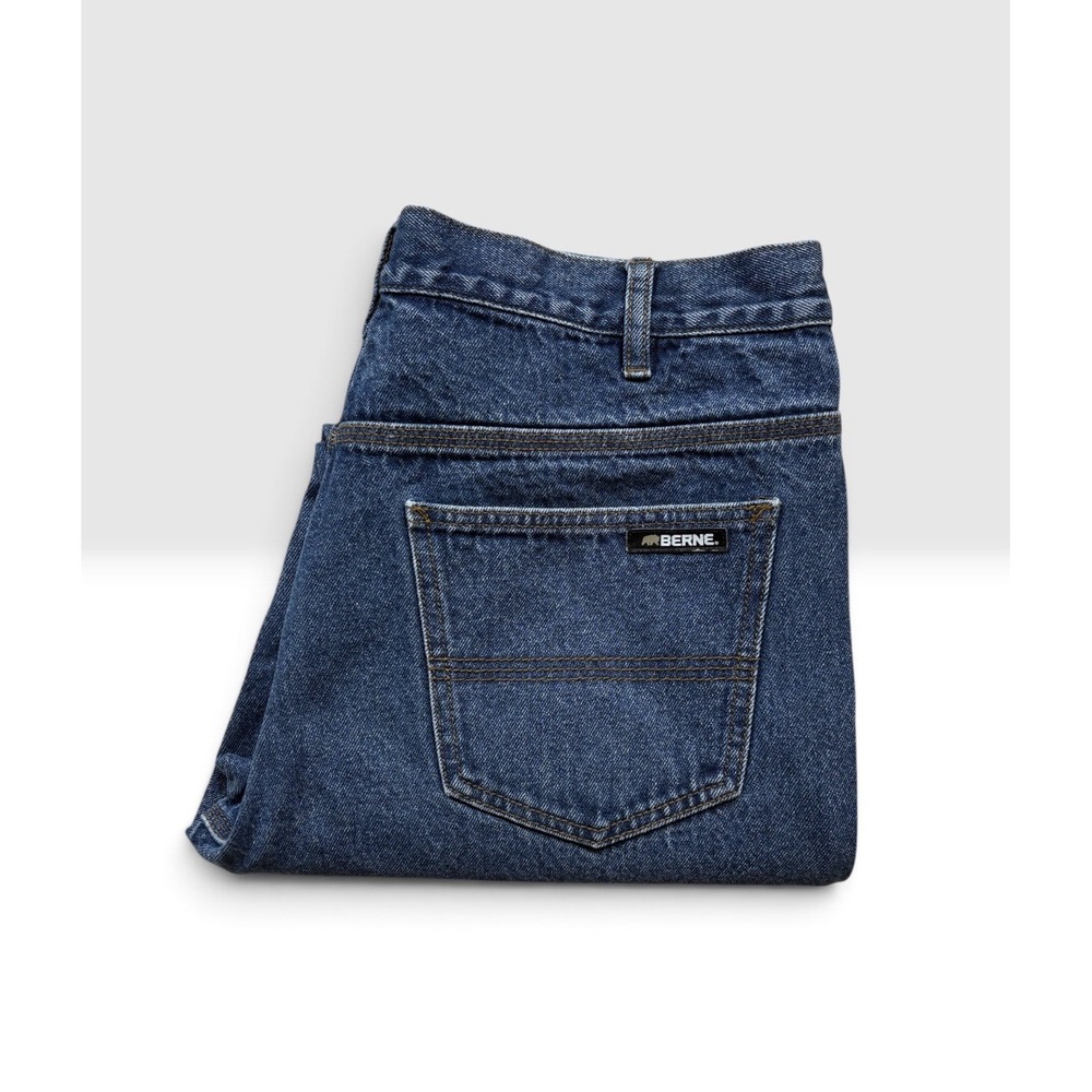 Berne Men's Straight Leg Jeans Size 33x30 Blue Denim Logo Medium Wash -2157